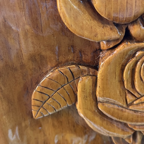 Art Vintage Hand Carved Flower Wall Hanging Plaque, 12” x 12”, Excellent Con… - Picture 6 of 9